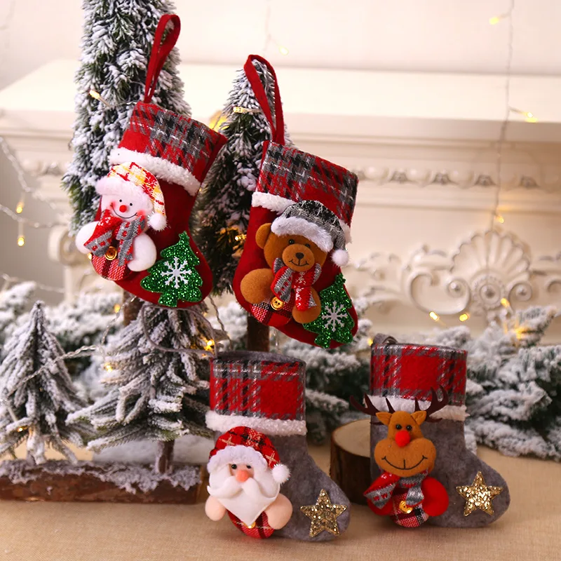 New Year Christmas Stockings Socks With Snowman Santa Elk Bear Christmas Stockings Christmas Tree Decorations
