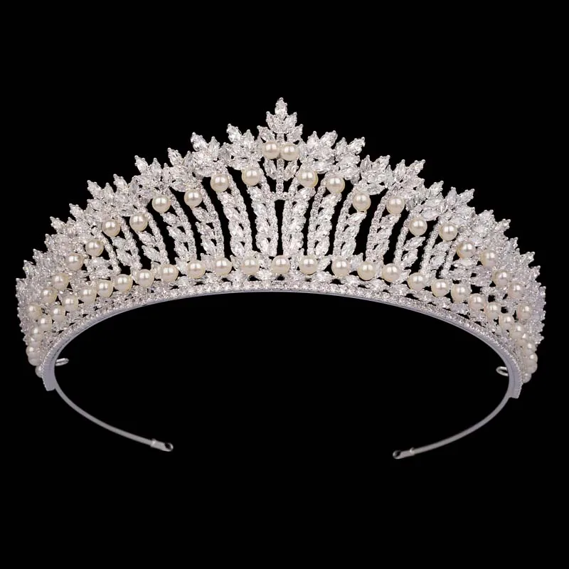 Elegant Bridal Wedding Tiara Classic Pearls Design Bridal Hair Accessories Anniversary Wedding Women Crown BC7215 Corona