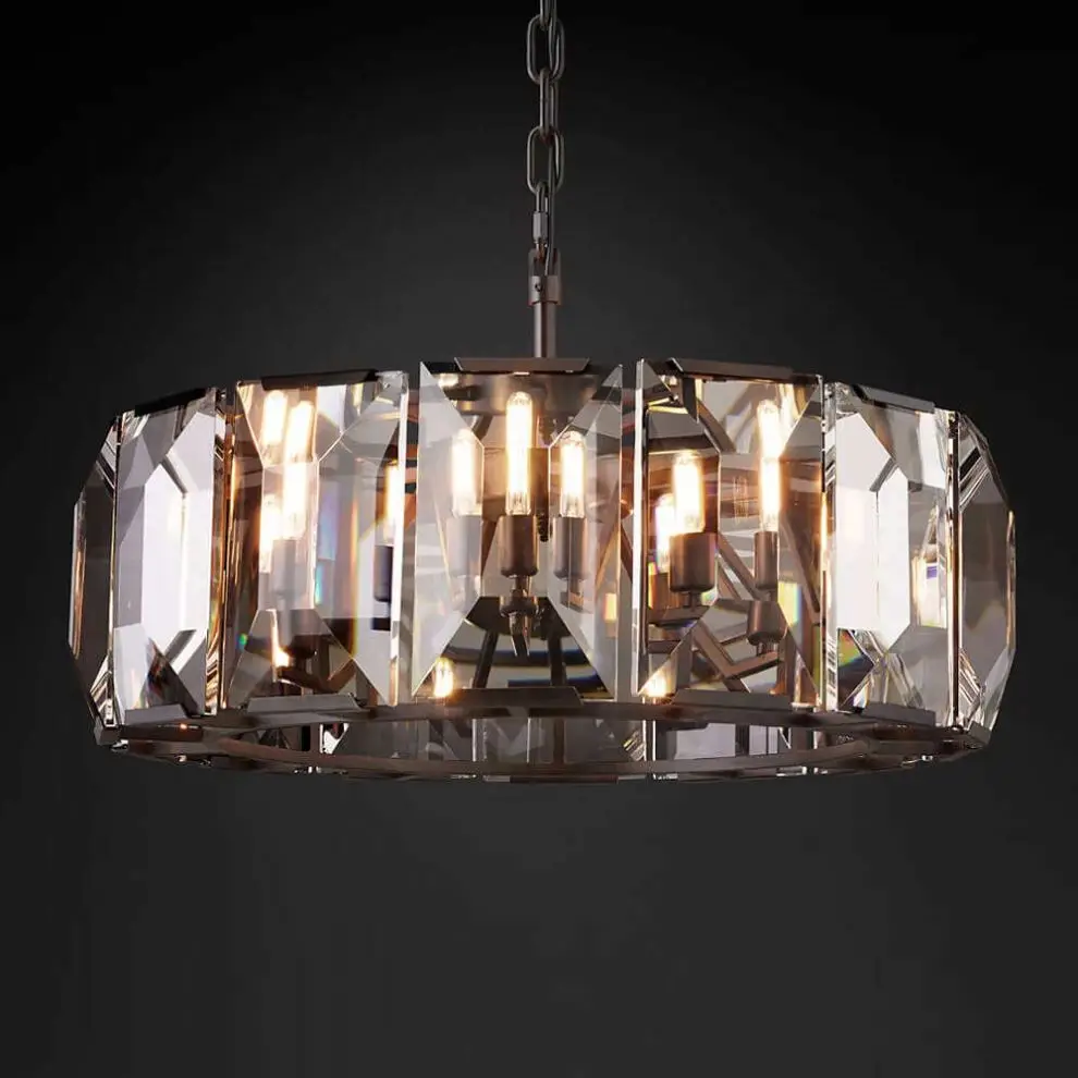 Modern Gold-Plated Round Iron Chandelier K9 Crystals Chandelier