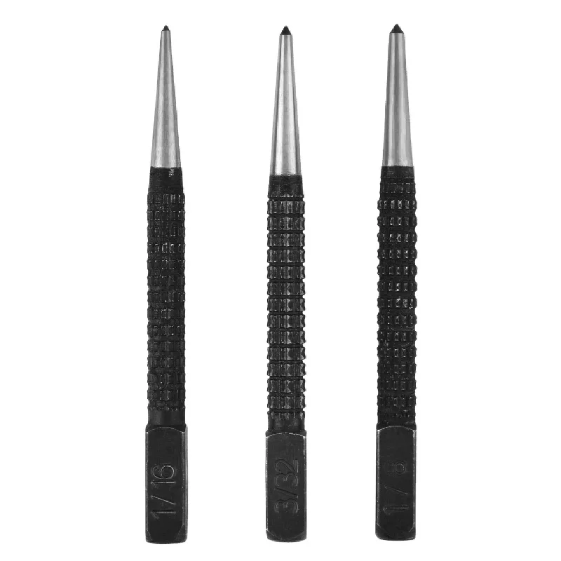 3-Piece Different Point Diameter Sized Chrome Vanadium Center Punch Set With Blister Card Package