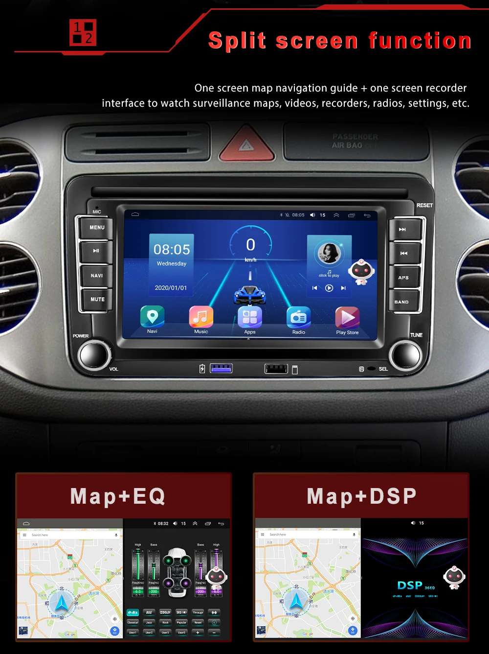 2 Din 7' QLED Android 10  8+128G Carplay 8 Core Car Radio Stereo Smart Voice/GPS/Wifi/BT/4G/DSP/Hi-Res For VW/VOLKSWAGEN/POLO