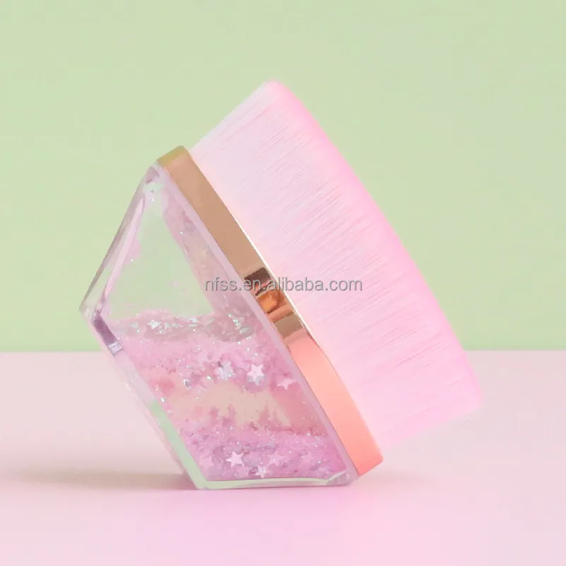  High Quality Synthetic Hair Rhinestone Flat Top Foundation Cosmetic Brush Durable Glitter Floating Hexagon Kabuki Makeup Brush