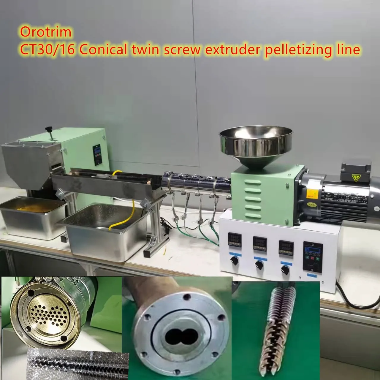 CT30/16 mini conical twin screw pelletizing and granulating line small laboratory plastic pvc wpc twin screw extrusion machine