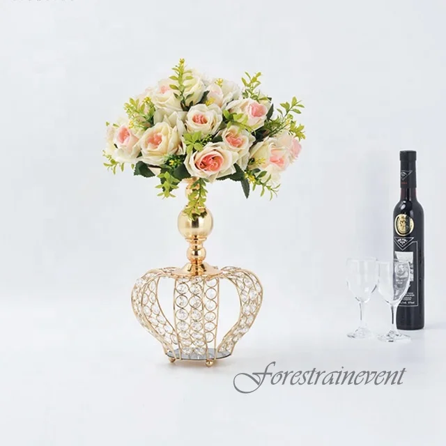 Crystal Crown Hollow Flower Vase Candlestick Wedding Props Decoration Flower Stand Party Home Hotel Table Vase Ornament
