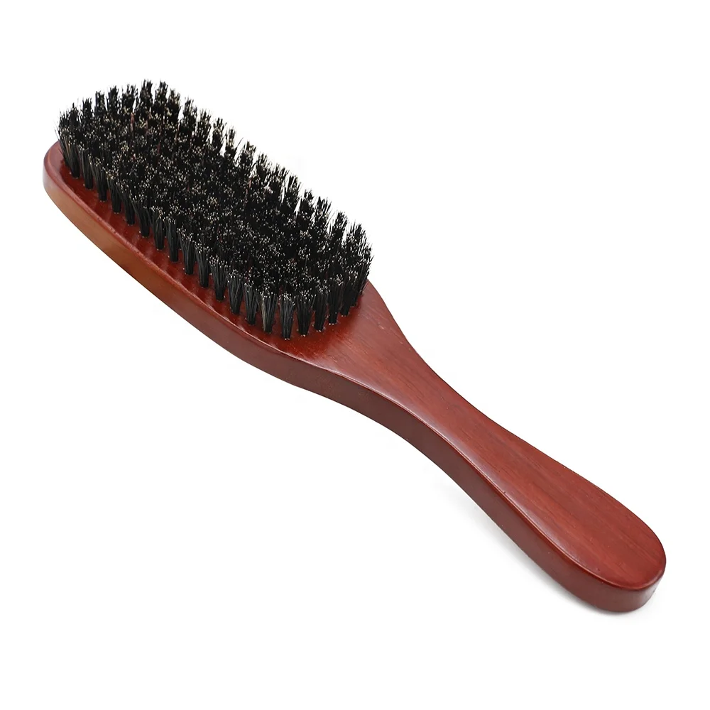 Factory Wholesale Brown Boar Bristle Beard Brush Private Label Wooden Handle Beard Oil Brush for Men