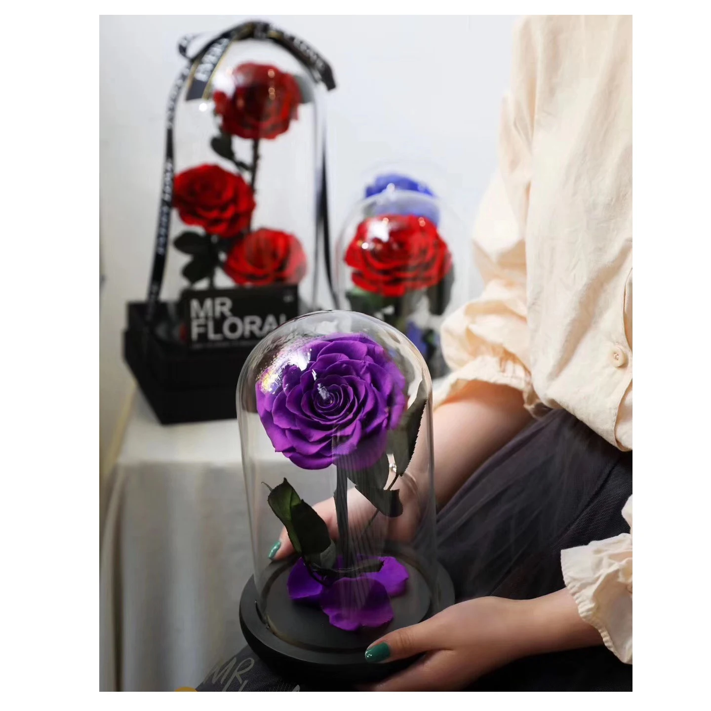 Натуральный PENGXUAN лидер продаж оптовая продажа rosa en cupula de vidrio консервированный купол из розового стекла
