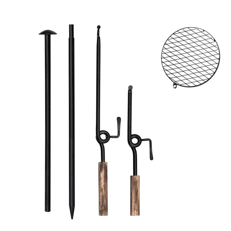 Camping Steel Mesh Cooking Grate with Spike Pole for Outdoor Open Flame Cooking Dual Campfire Steel Cooking Grill Grate Swivel