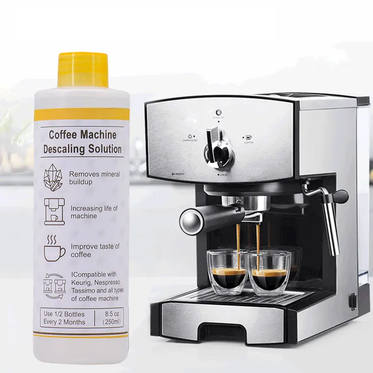 Environmentally friendly liquid coffee machine descale agent for removing stains from coffee machines