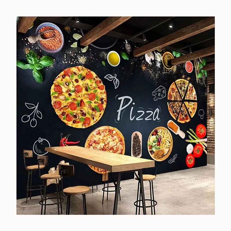 Custom pizza Burgers Restaurant Background Wall Mural Wallpaper Snack Bar Hamburger Western Fast Food Wall Paper