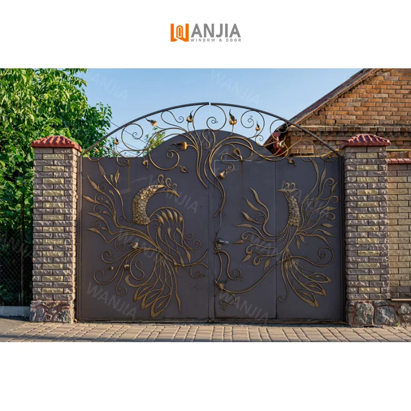 WANJIA driveway iron gate wrought iron front gate security wrought iron main gate metal doors