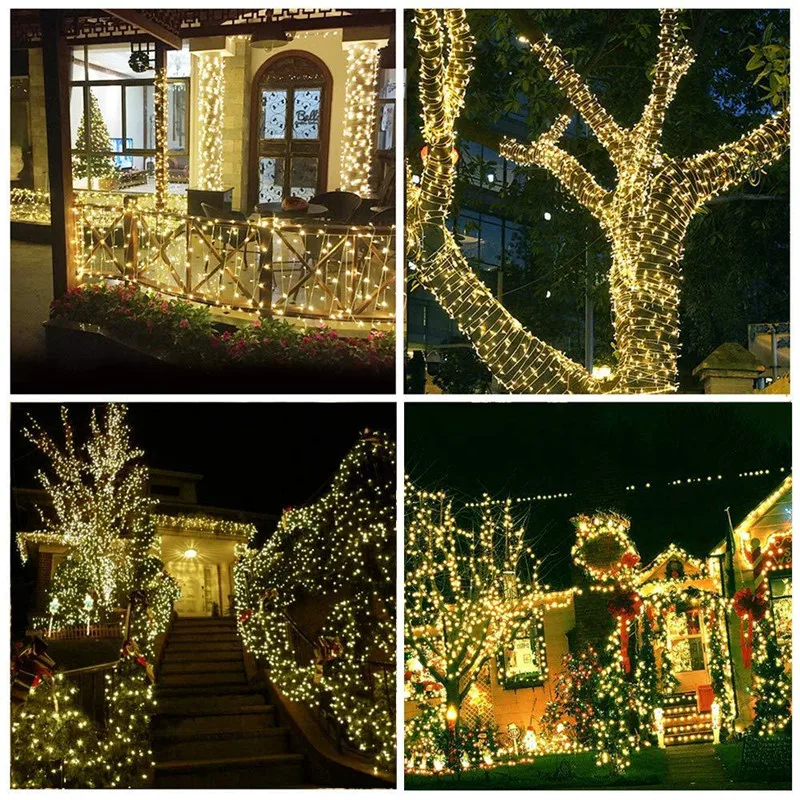 Outdoor Waterproof 220V/110V 8 Mode Flashing Christmas Fairy Light 10m 100LED String Tree Decorative Lighting