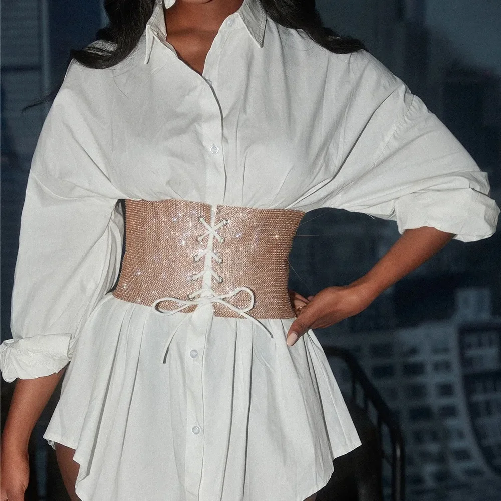 King Mcgreen star Hot selling women clothing super sparkling diamonds slimming tie up waist closure Waistline in stock