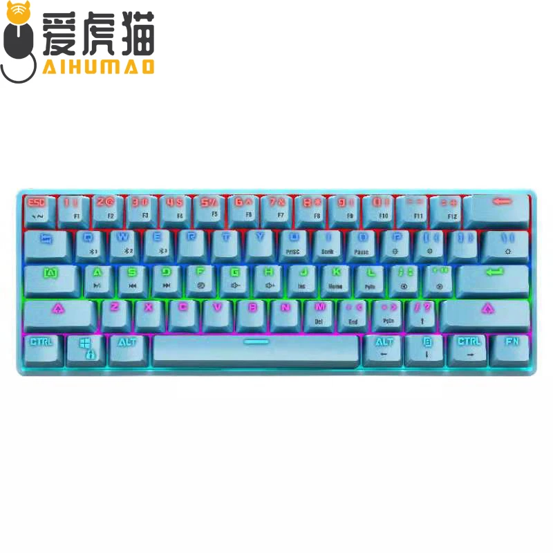 60% Компактная Беспроводная/Проводная Механическая клавиатура RGB игровая с 61