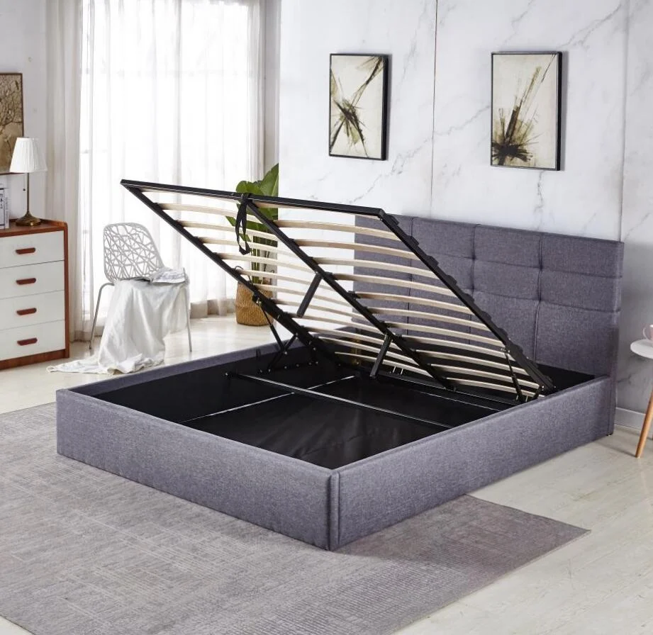 Modern Tufted Lift Up Storage Bed Queen Size Linen Upholstered Platform Beds  Queen Bed Frame with a Hydraulic Storage