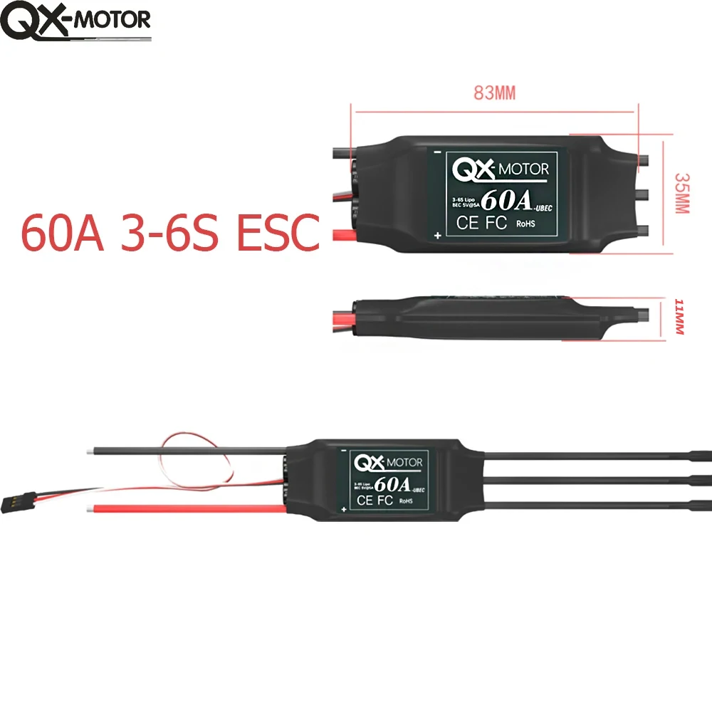 QX-MOTOR 60A 3-6S Brushless ESC with 5v BEC for 64mm 70mm EDF Model Fixed-Wing Aircraft RC Parts & Accs