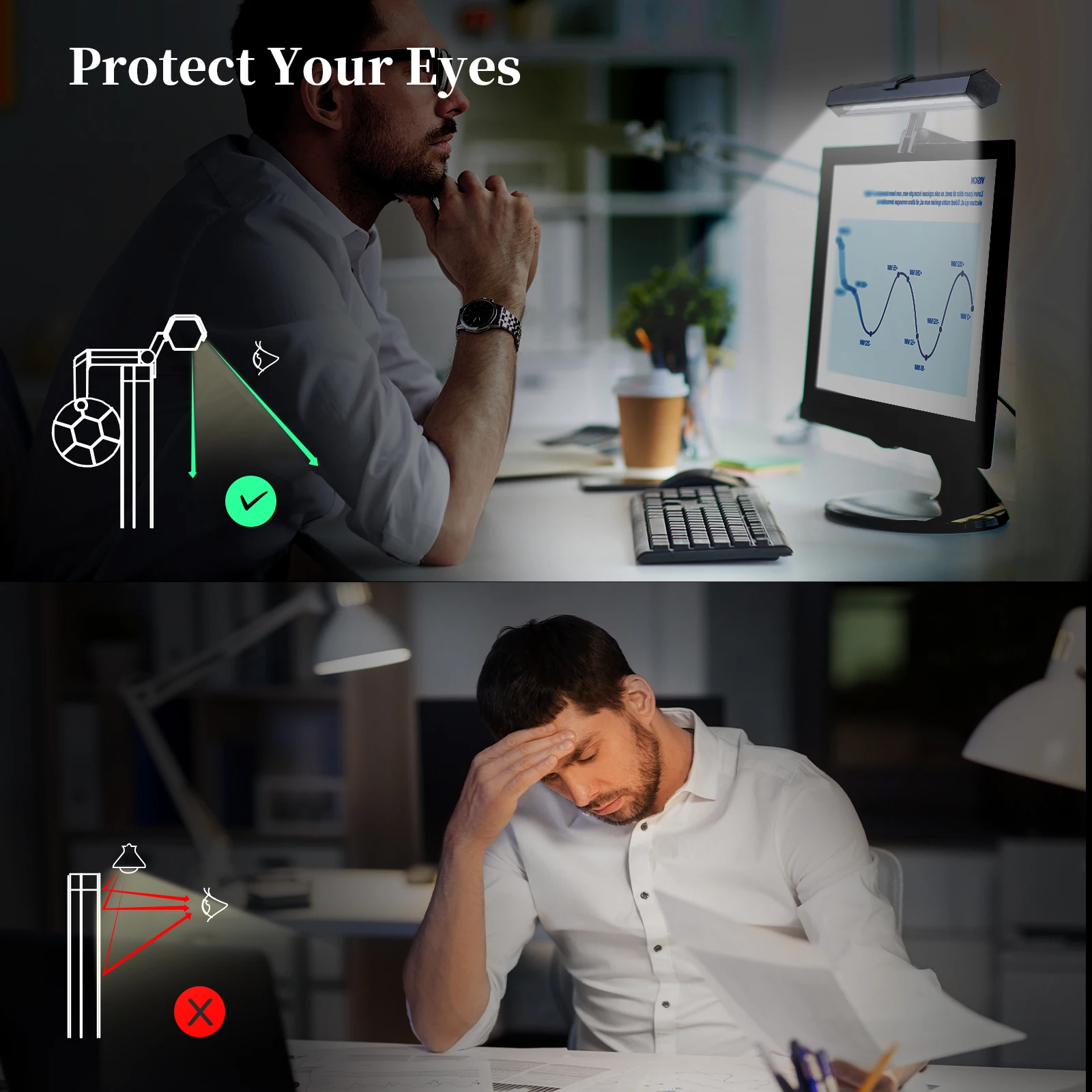 CPYP Stepless Dimming Eye-Care LED Desk Lamp For Computer PC Monitor Screen Hanging Light Reading USB