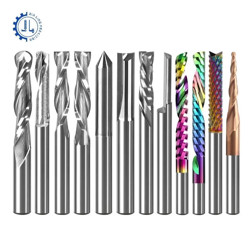 Jialing Endmill Carbide 2 Flute Straight End Mill Wood Compression Bit CNC Carving Single Flute Spiral Bits For Wood Cut Up Down