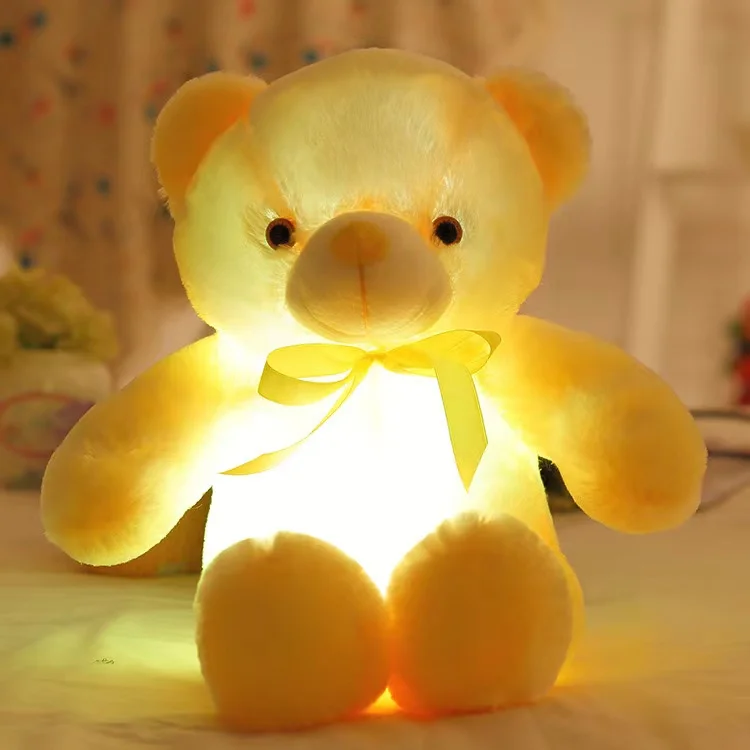 Kinqee Hot Sell Creative Light Up Led Colorful Glowing 30cm Teddy Bear Stuffed Animal Plush Toy Christmas Gift