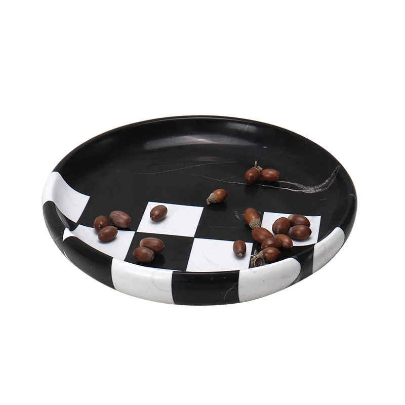 Luxury marble round fruit tray can be customized, household living room desktop storage tray, dessert dry fruit snack tray