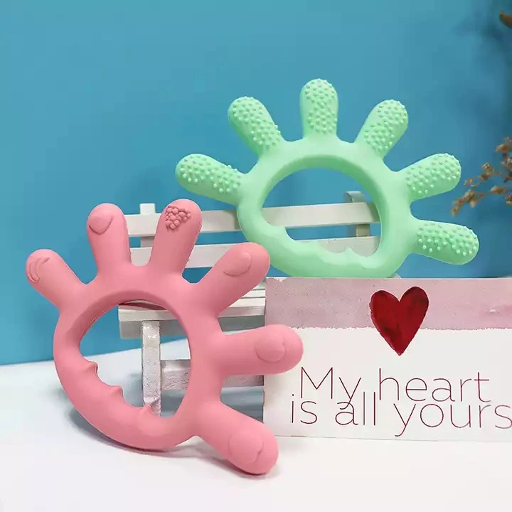 Easy Hold Hands Shape Silicone Baby Teethers Intelligence Cute Teething Toys Finger Pattern Soothing Teether for Infant Toy