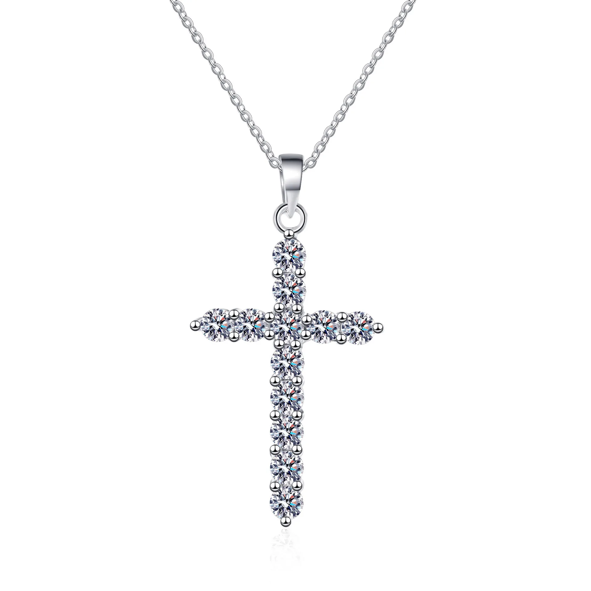 OLAN Fashion Luxury Jewelry Round Cut Moissanite Diamond Crucifix Cross Pendant S925 Sterling Silver Necklaces for Women