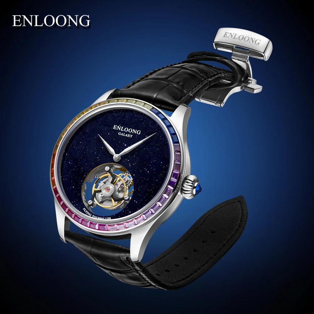 ENLOONG chinese classic Sapphire Galaxy Rainbow Manual Mechanical Flying Tourbillon Watches