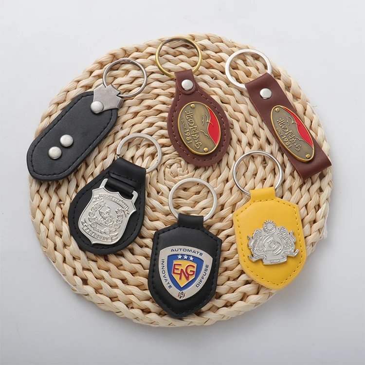 Custom Design Leather Keyring Pu Leather Keychain with 3D Badge Zinc Alloy Leather Key Holder Light Keychain ACE Custom Size