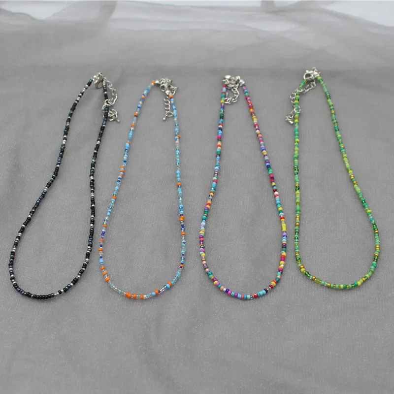 Bohemian Summer Jewelry Seed Bead Choker Necklaces Handmade Fashion Multicolored Rainbow Beaded Necklace For Gift
