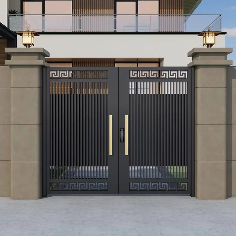 Wrought inserts custom for14ft wrought iron gate with golden paint garden iron gate flower new iron pipe gate design