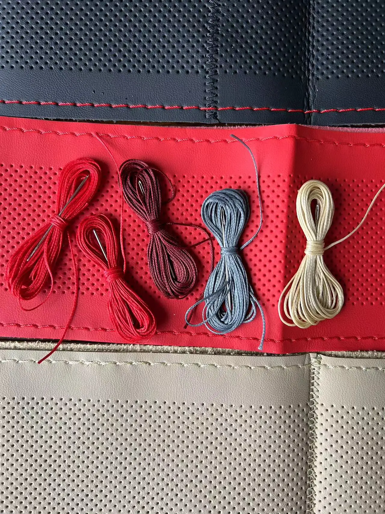 DIY anti slip hand sewn stitch universal microfiber leather car steering wheel cover with needle and threads