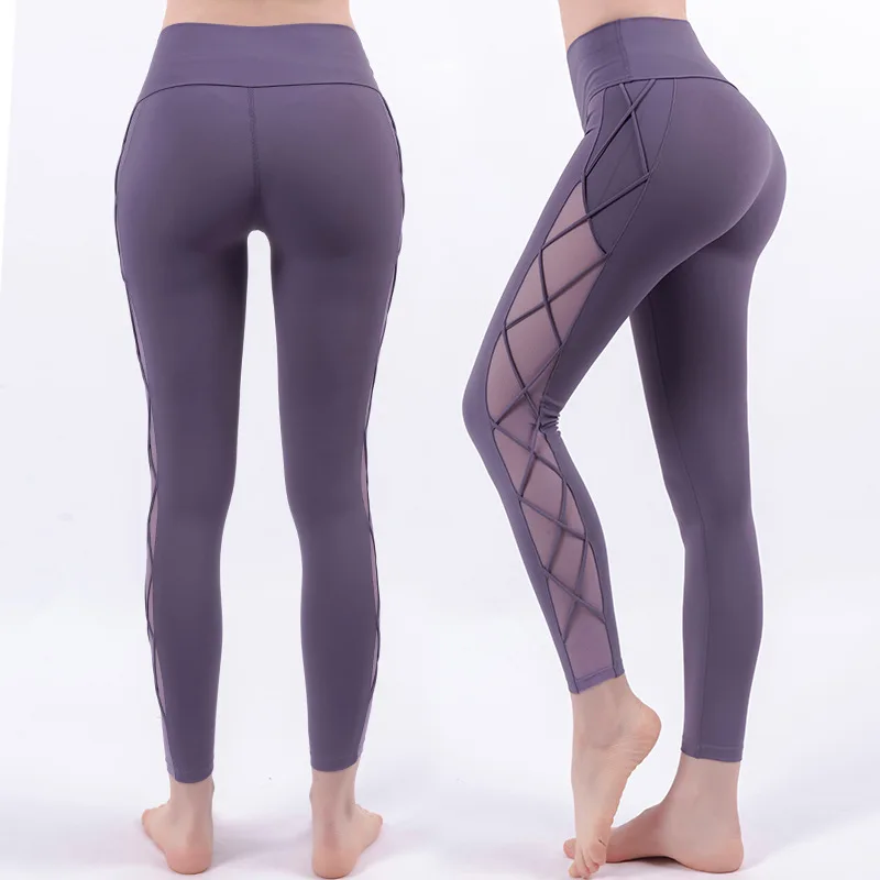 Professional sports fabric running sports leggings mesh stitching quick-drying fitness pants women high waist yoga pants