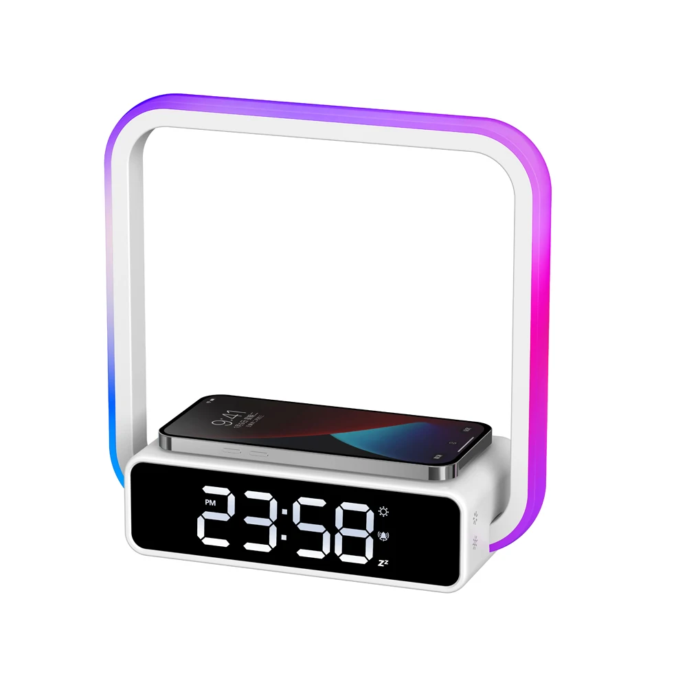 Touch sensor mood Light rgb atmosphere smart desk alarm clock wireless charger portable led night stand bedside table lamp