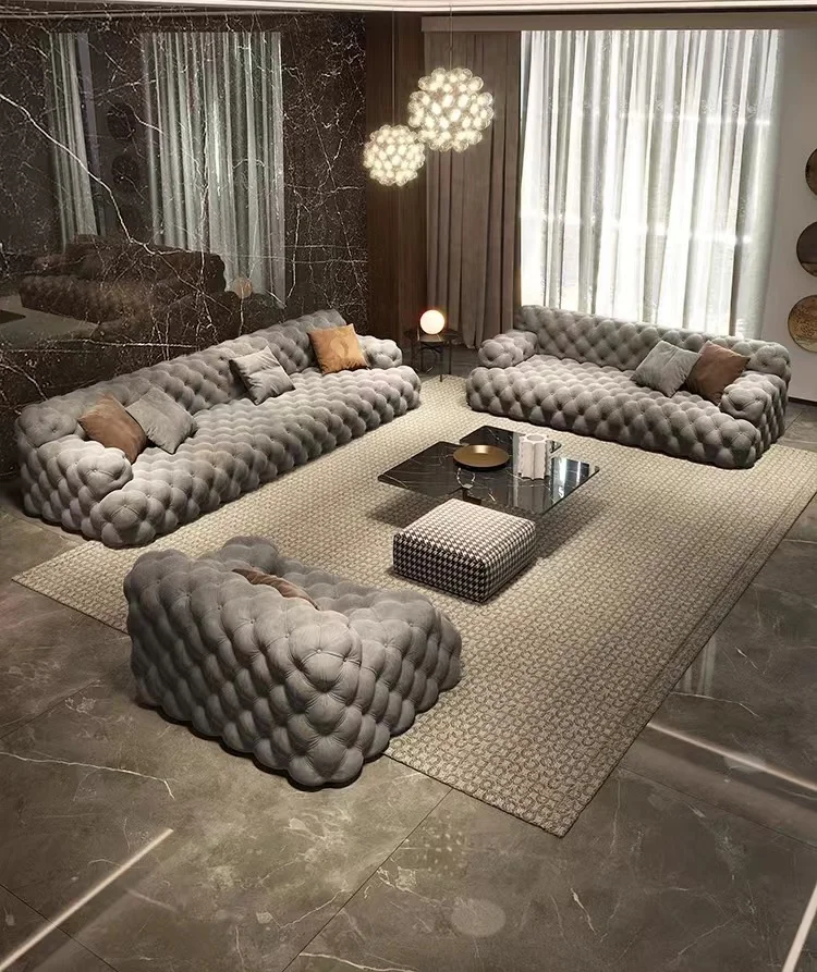 Modern luxury  velvet  sofa buckle combination villa fabric living room Sofa design  leather sofa furniture