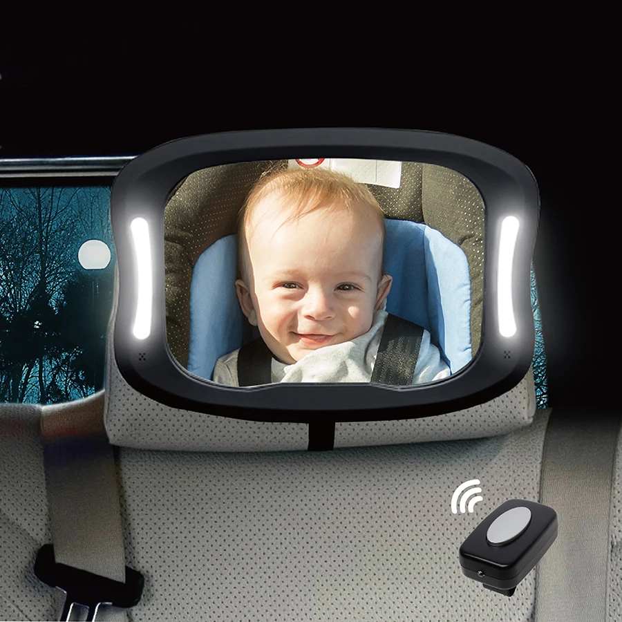 Led light Baby Car Mirror, Safety Car Seat Mirror for Rear Facing Infant with Wide Crystal Clear View, Shatterproof,