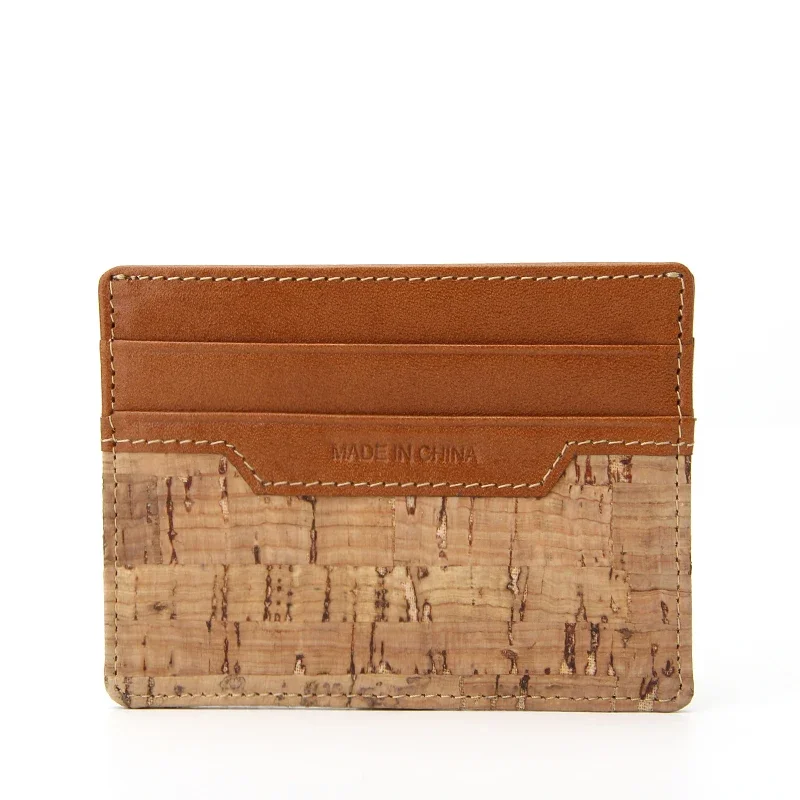 Cork Card Holder RFID Blocking Card Holder Sleeve Leather Id Card Wallet for Men