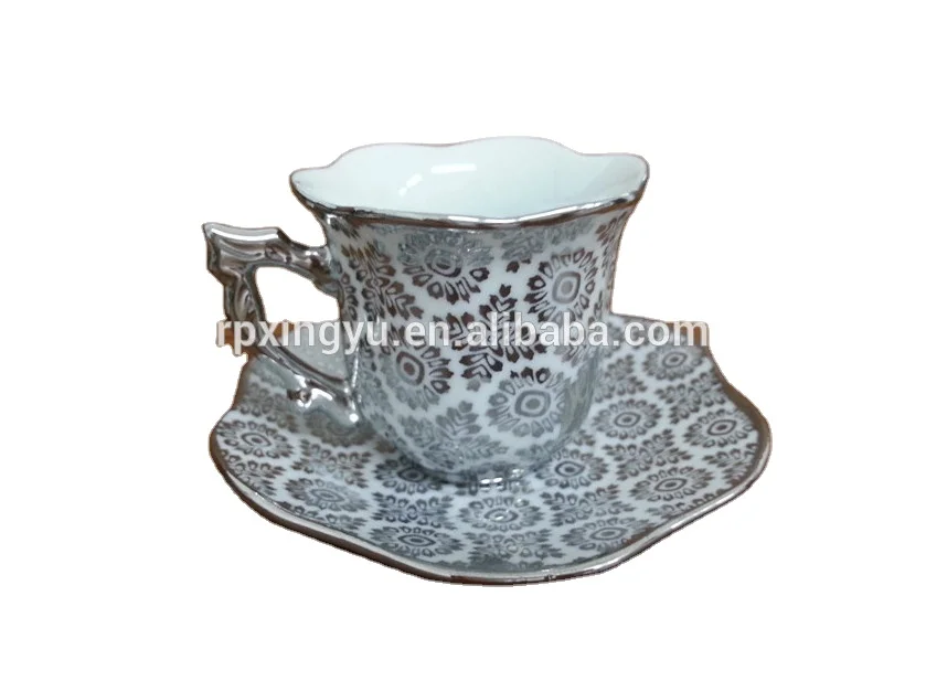 90cc porcelain silver tea cup set