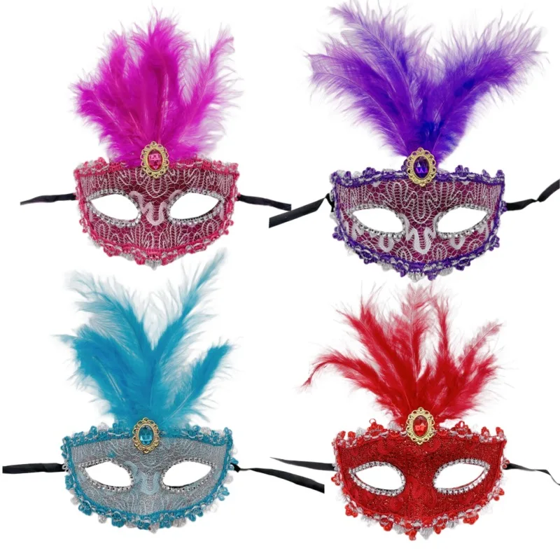Wholesale Halloween Holiday ball face mask masquerade party mask with feather