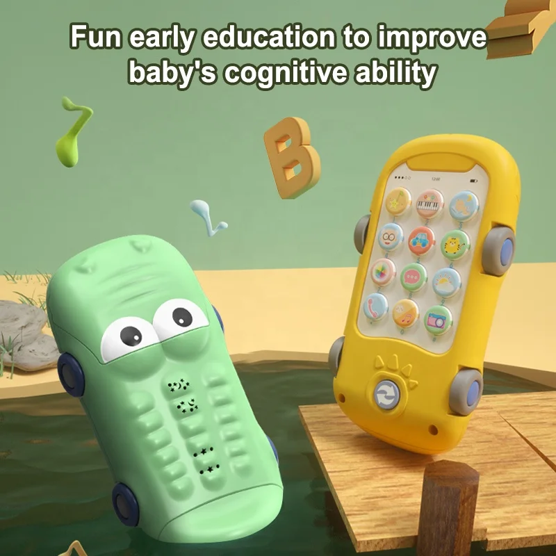Early Educational Crocodile Baby Phone With Music Projection Flashlight Car Toys Projection Mobile Phone Toy For Infants