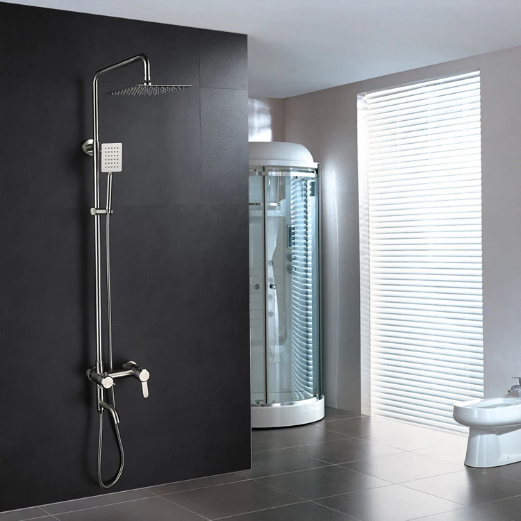 Europe Modern Bathroom Wall Mounted Exposed Chrome SUS Shower Column Water Mixer Tap Set