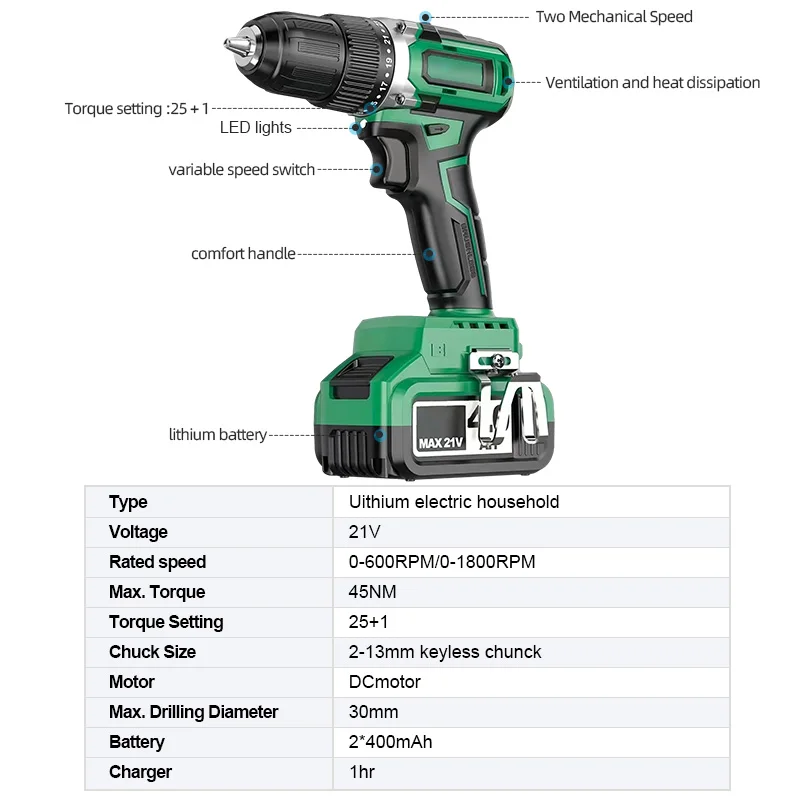Power Drills Set Impact Wrench Combo Power Tools Kits Electric Hand Drill
