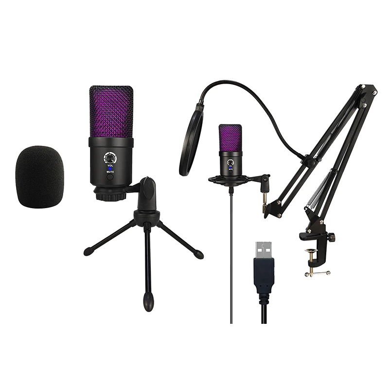 Wholesale mic radio Condenser Microphone Studio Recording Microfone For Podcasting with Adjustable Arm Stand