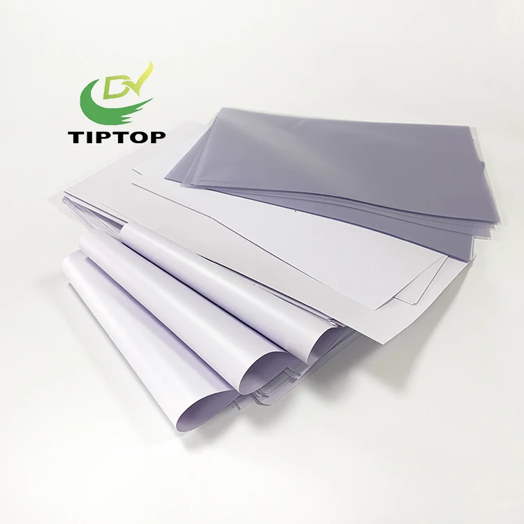 Toptip 0.08mm 0.1mm transparent PVC overlay film with strong glue for plastic ID card lamination