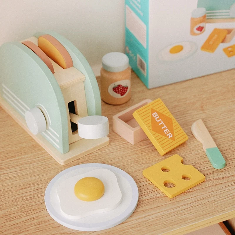 Wooden Toaster Machine Toy Set Parent-child Game Children Montessori Toys Role Pretend Play Toys for Kids Toddlers