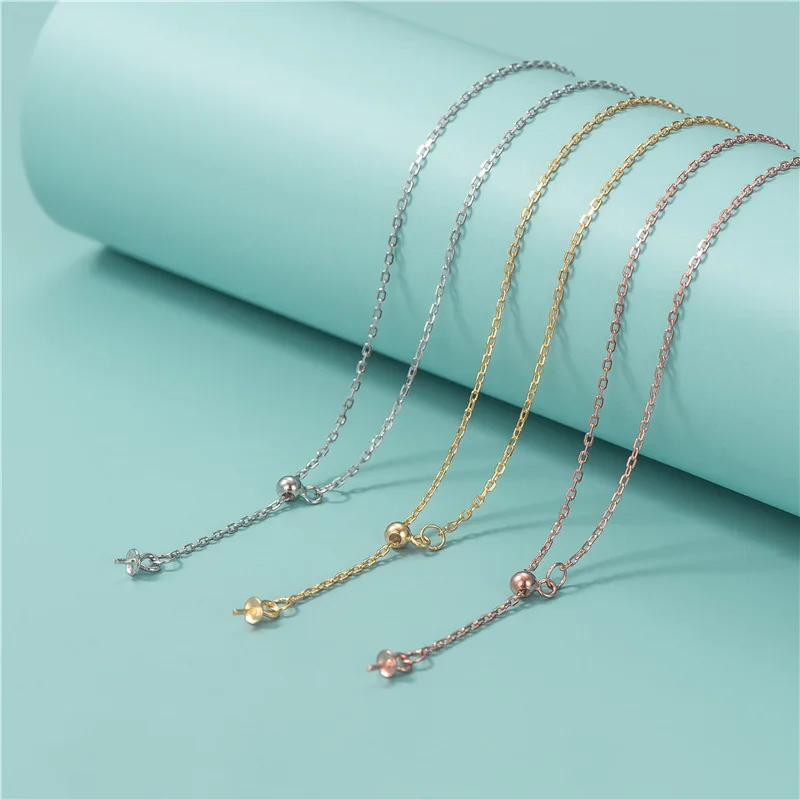 925 Sterling Silver Cross Chain Necklace Gold Plated Finished Chain With Positioning Chain Pearl Empty Tray Accessories