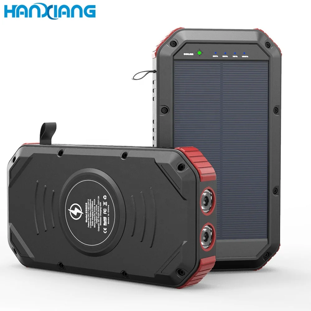 Unique Products To Sell Portable QC3.0 PD Type C Fast 4 USB Flashlight Solar Charger 30000mAh Power Bank for Outdoors Camping