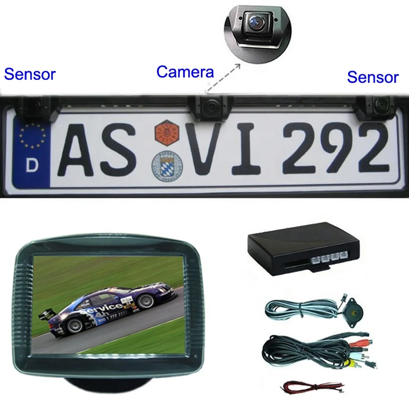 
European License Plate Parking Sensor 3 in 1 Car Rearview Camera with Two Probes And One Camera 