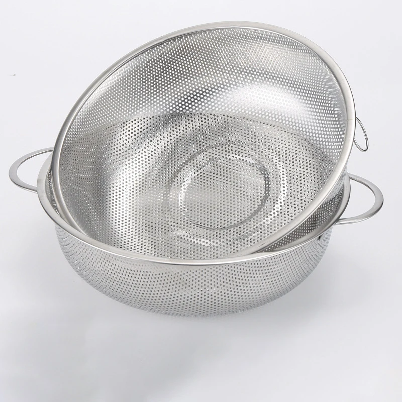 Kitchen Stainless Steel Mesh Colander Food Strainer Draining Washing Rinsing Steaming Vegetables Fruits