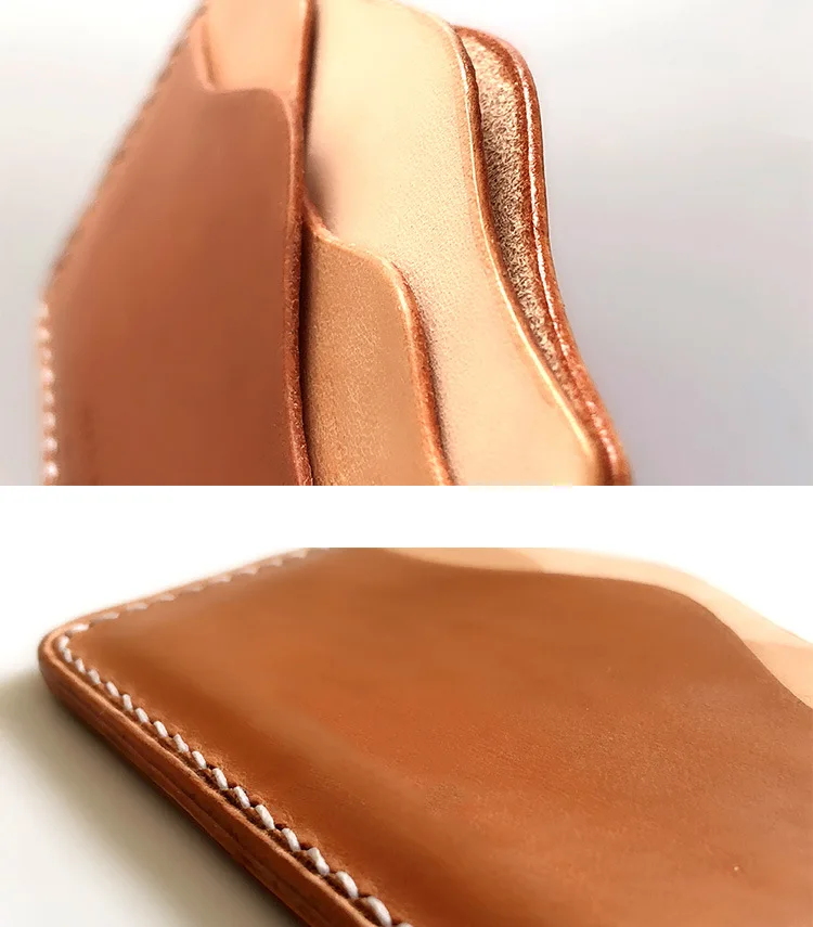 Genuine Leather Exquisite Stitched With Edge Paint Bifold Pocket RFID Card Wallet Holder