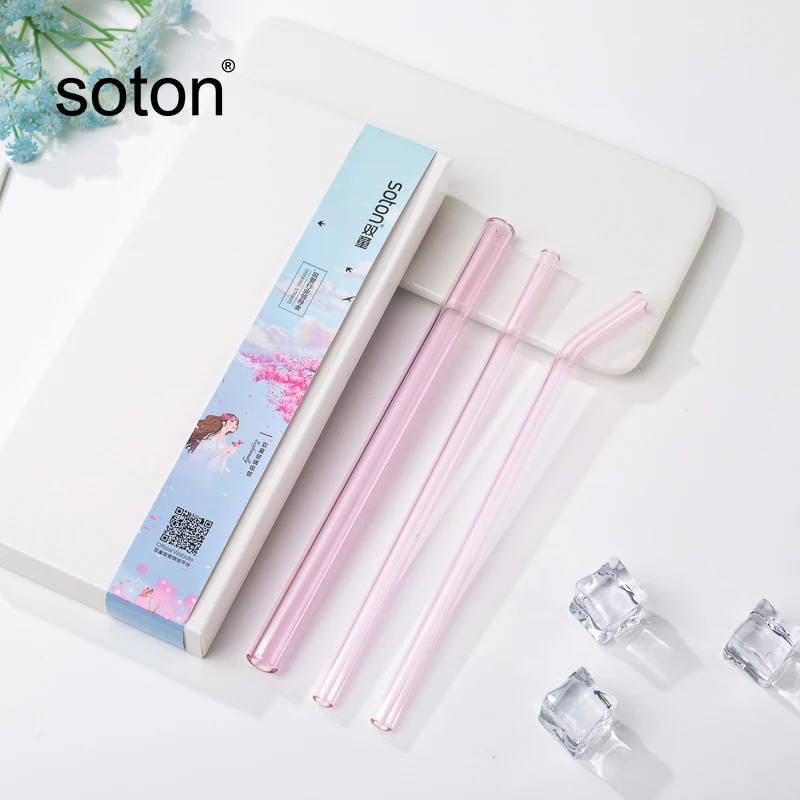 
100% food grade colorful borosilicate bending glass straw set 