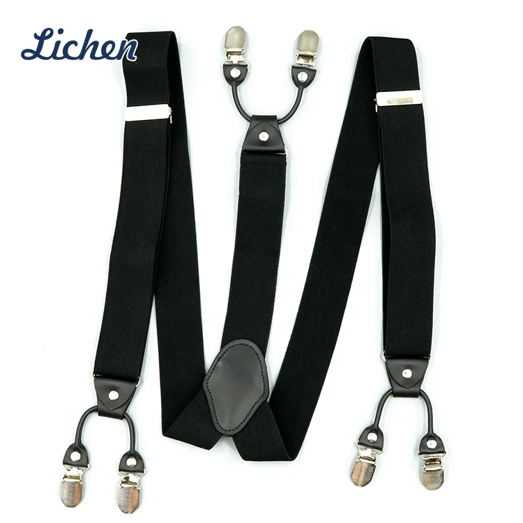 Solid Y Style Black Elastic 6 Clips Business Adjustable Men Brace Suspenders for Suit